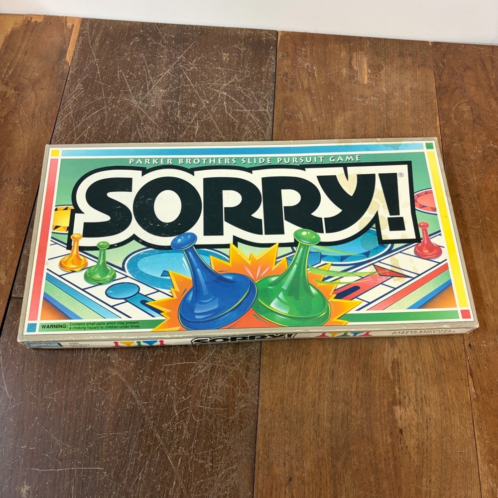 Vintage 1992 Sorry! Board Game Parker Brothers Slide Pursuit Complete Retro Toy